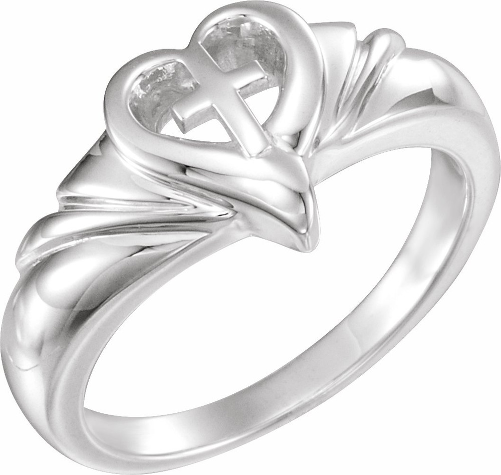 Let your faith be the center of your life, as this symbolic 14k white gold ring implies.