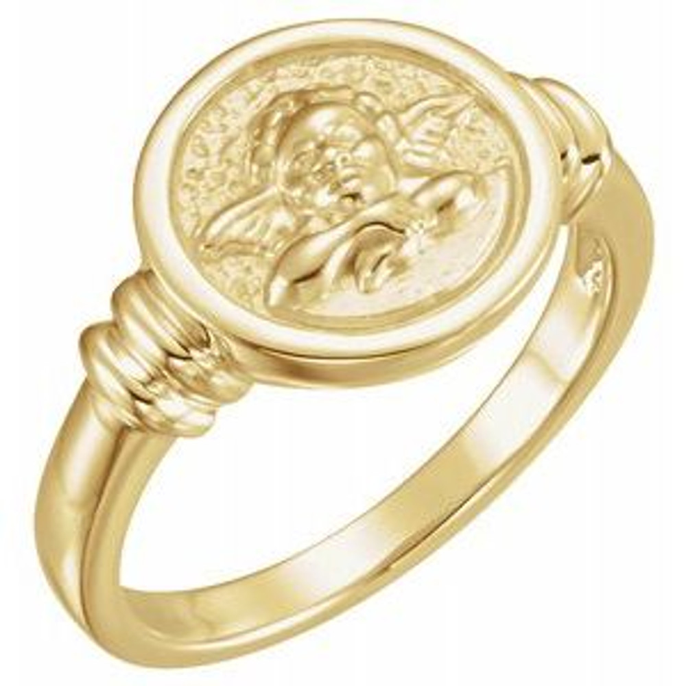 With a charming golden guardian angel to watch over you, this ring is a beautiful, comforting addition to any outfit.