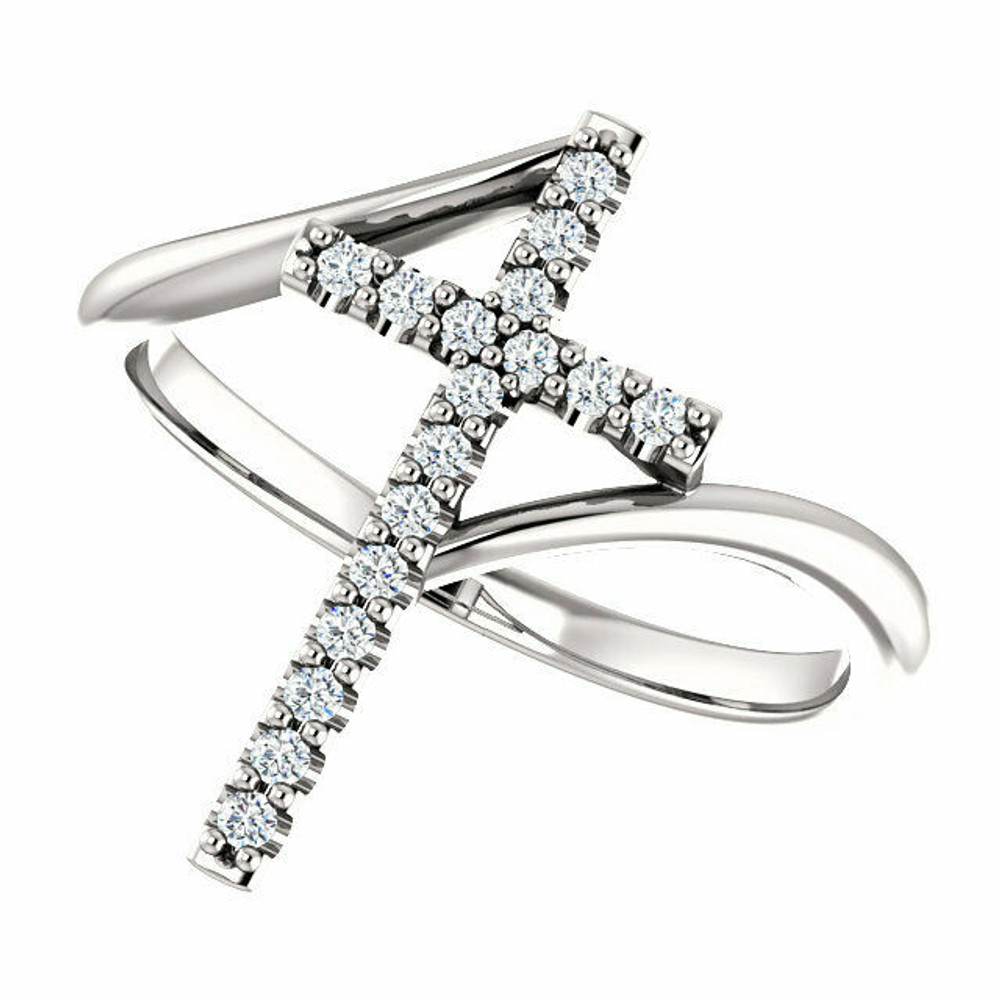 Share your faith for all to see with this sparkling diamond cross ring. Certain to become a treasured favorite, this ring captivates with 1/8 ct. t.w. of diamonds and a polished shine. Diamonds are G-H in color and SI2 or better in clarity.