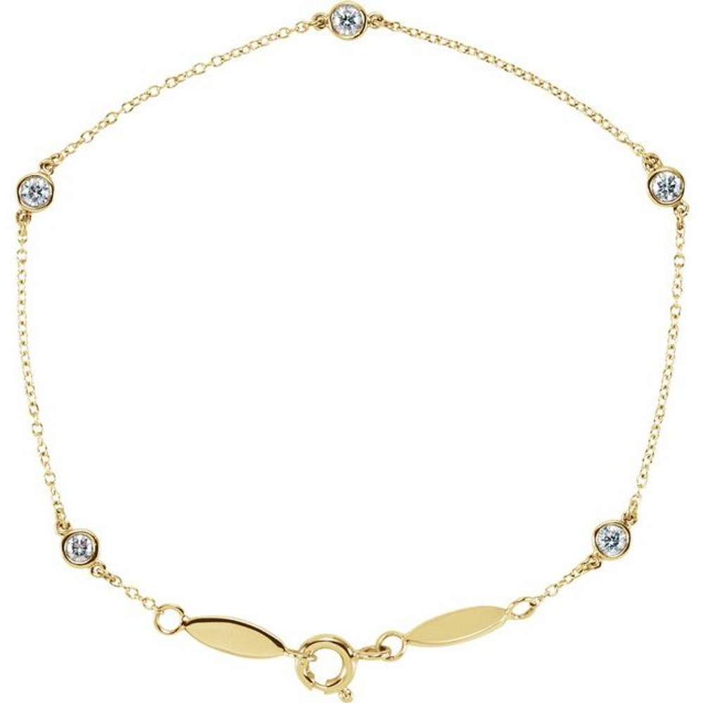 A sweet look of love and romance, this fine bracelet makes a thoughtful gift for women of all ages. Crafted in 14K Yellow Gold, this chain-textured bracelet features glimmering heart-shaped stations adorned with dazzling lab-grown diamonds. Sparkling with 1/3 ct. t.w. of diamonds, this 7.0-inch circumference bracelet secures with a claw clasp.