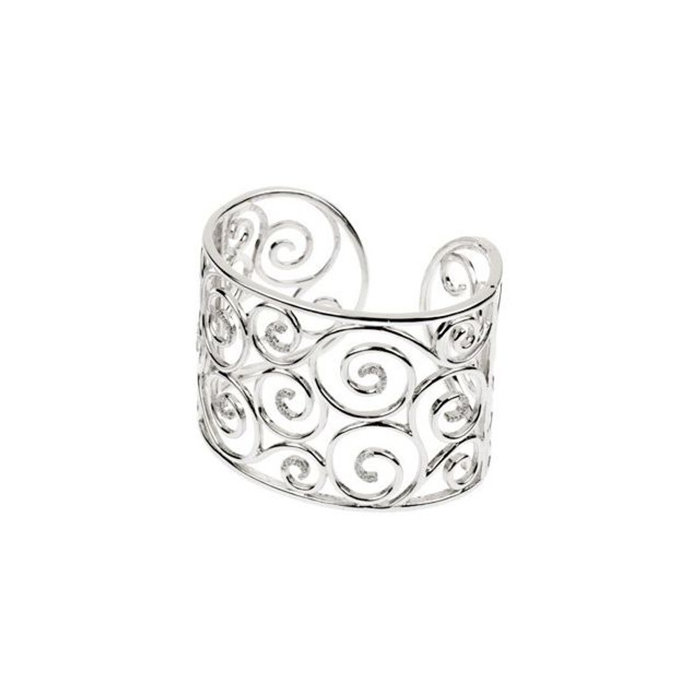 Elegant, geometric and intricate, illuminate your wrist in this sterling silver bracelet. A bangle of beauty, outlined in diamonds form a decorative pattern. Perfect for parties or an afternoon with friends, this 7.0-inch cuff is rich with diamonds totaling 3/8 ct.