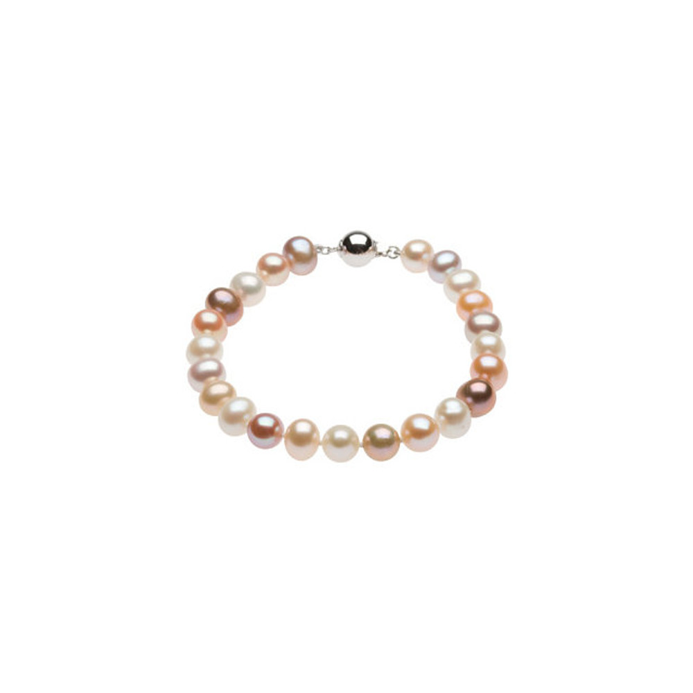 Freshwater Cultured Multi-Color Pearl Bracelet fashioned in sterling silver. Bracelet measures 08.00-09.00mm and polished to shine.