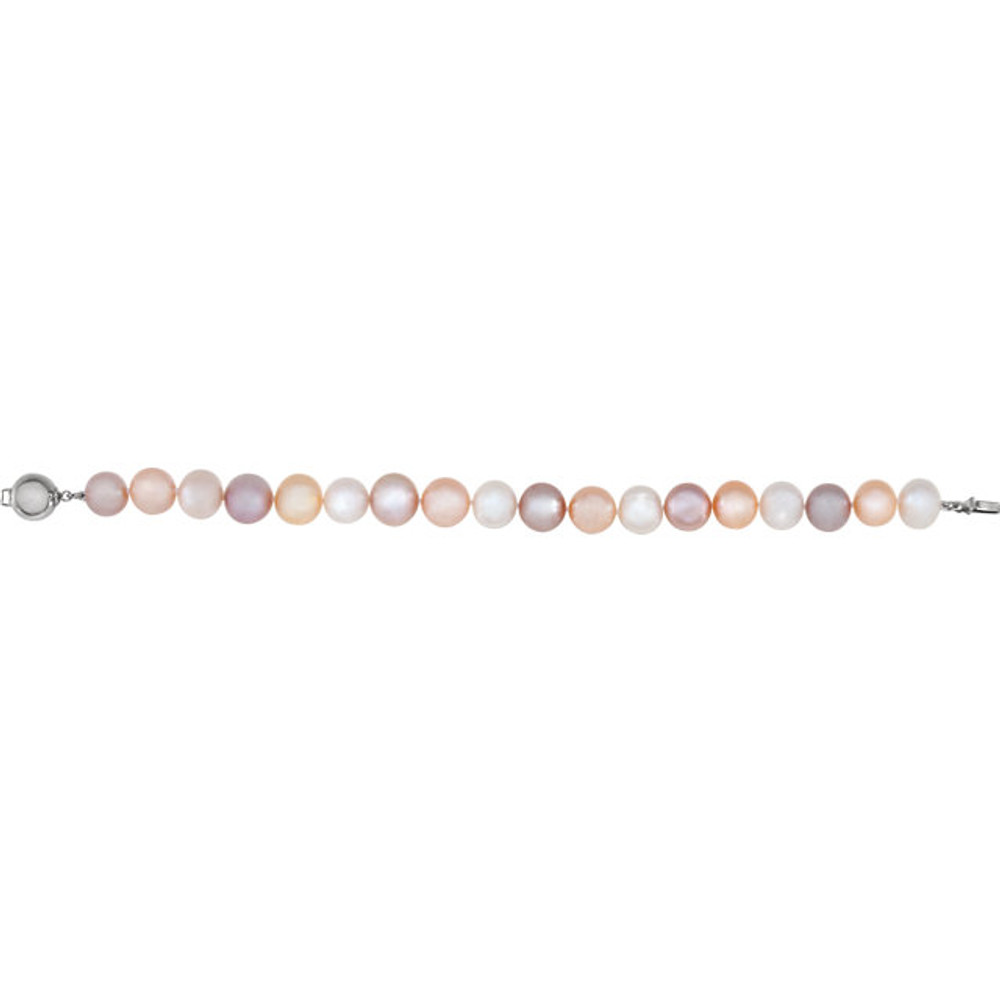 Freshwater Dyed Multi-Color Cultured Pearl Bracelet fashioned in sterling silver. Bracelet measures 10.00-11.00mm and polished to shine.