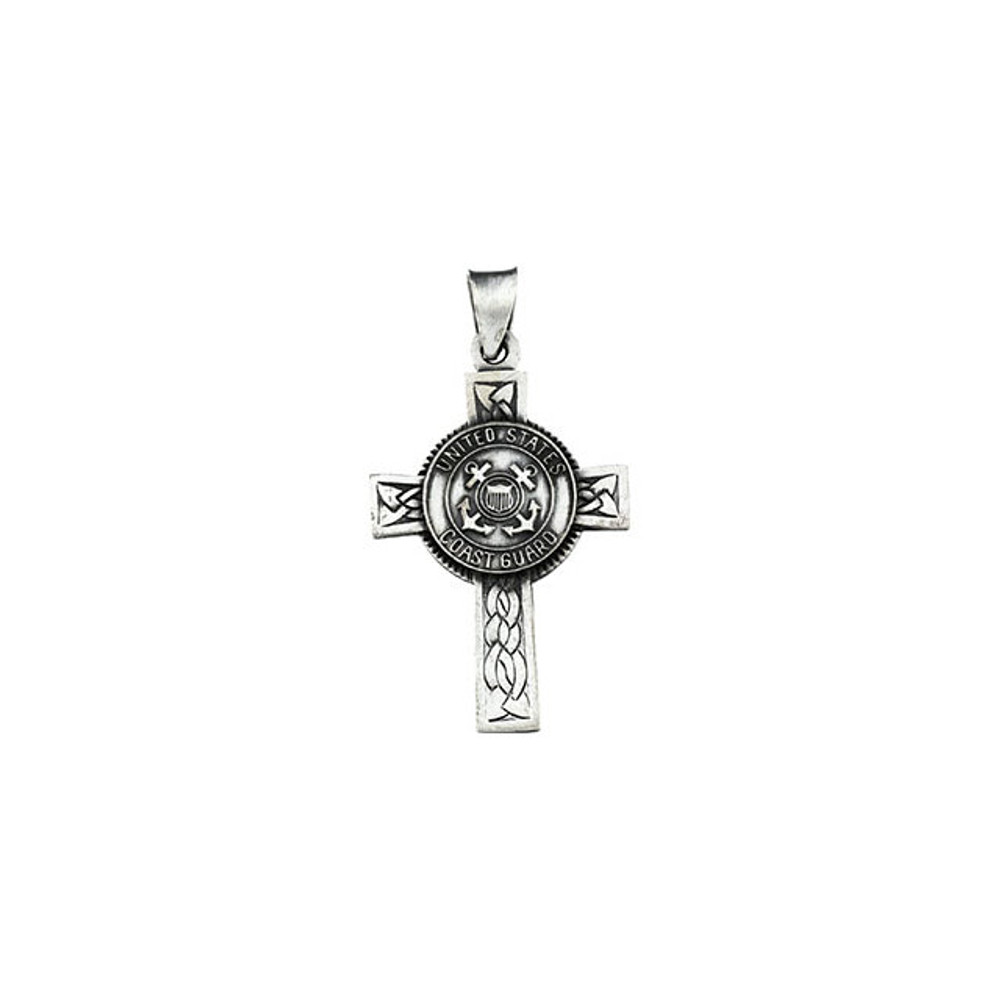 Measuring approximately 1-1/8" in length, these military crosses feature cross bars fashioned with a Celtic, woven design. All are finished with a matte, anti-tarnish coating. Available for the following branches of the U.S. military: Army, Air Force, Marine Corps, Navy and Coast Guard.