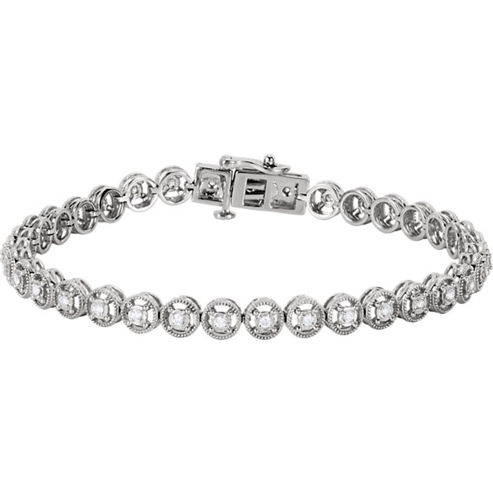 Brilliant round diamonds are beautifully displayed in this gorgeous bracelet for her.