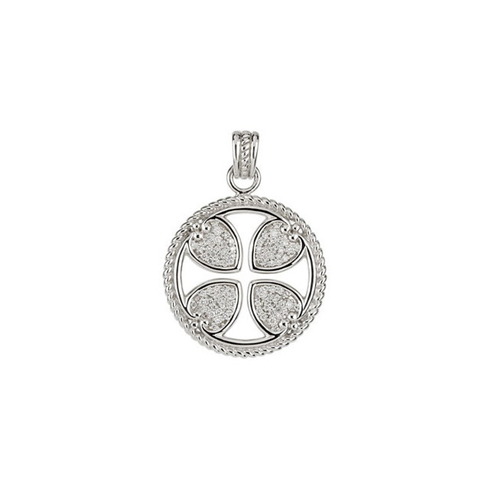 Crafted from 14K white gold, this shimmering diamond maltese rope cross is covered with round brilliant cut diamonds weighing approximately 3/4 ct. tw.