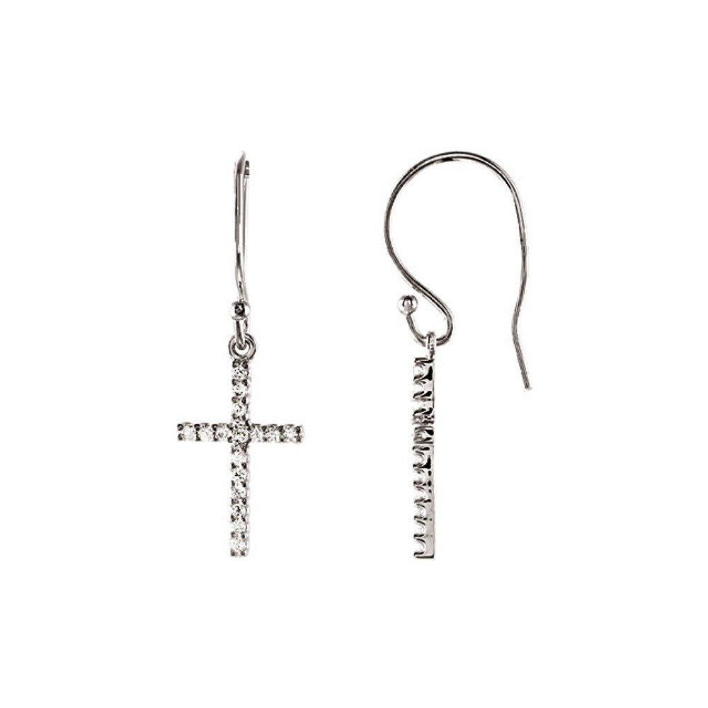 A meaningful statement that sparkles. Diamond cross earrings in 14K yellow or white Gold. Radiant with 1/6 ct. tw. and has a bright polish to shine.