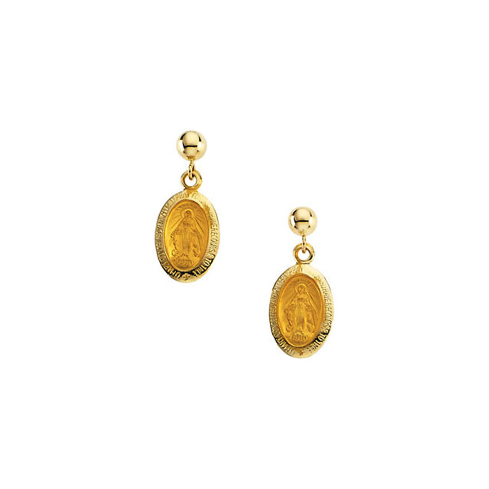 Miraculous Ball Dangle Earrings In 14K Yellow Gold and measures 12.00x09.00mm. Polished to a brilliant shine.