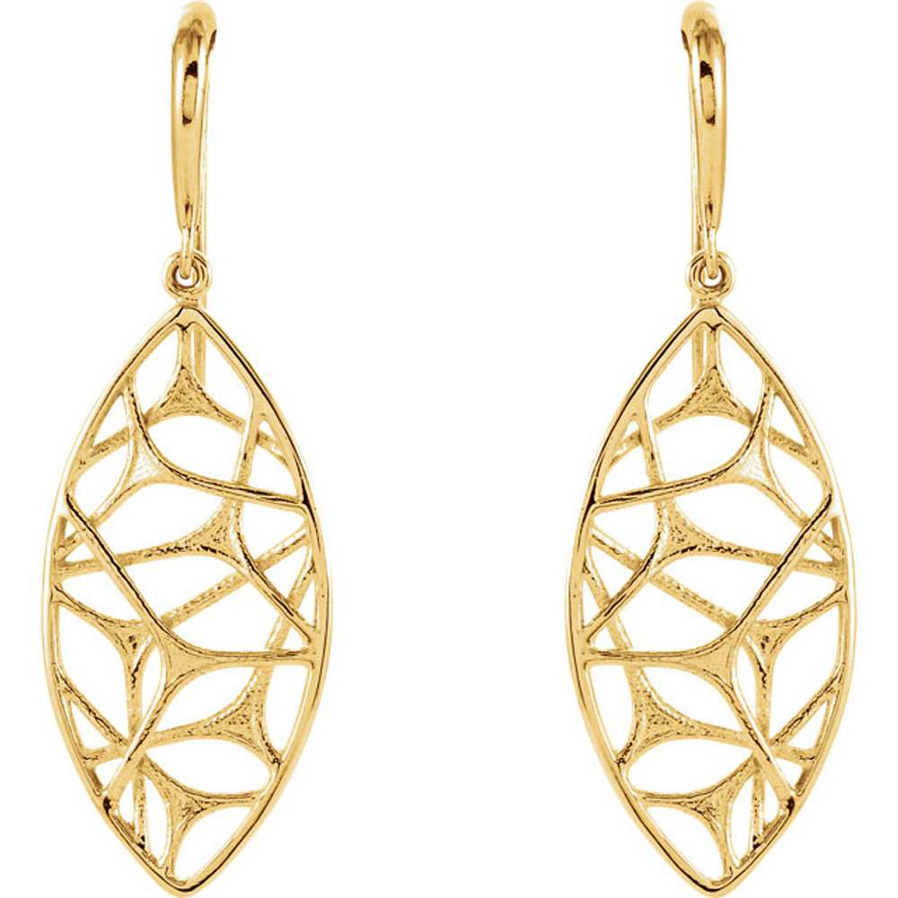 Specifications
Weight:	2.75 grams
Color:	Yellow
Earring Back Type Included:	Wire Backs
Earring Closure:	French Wire
Earring Type:	Dangle
Selling Unit of Measure:	PR
Approx. Length:	41 mm
Approx. Width:	15 mm
Earring Dimensions:	41x15 mm