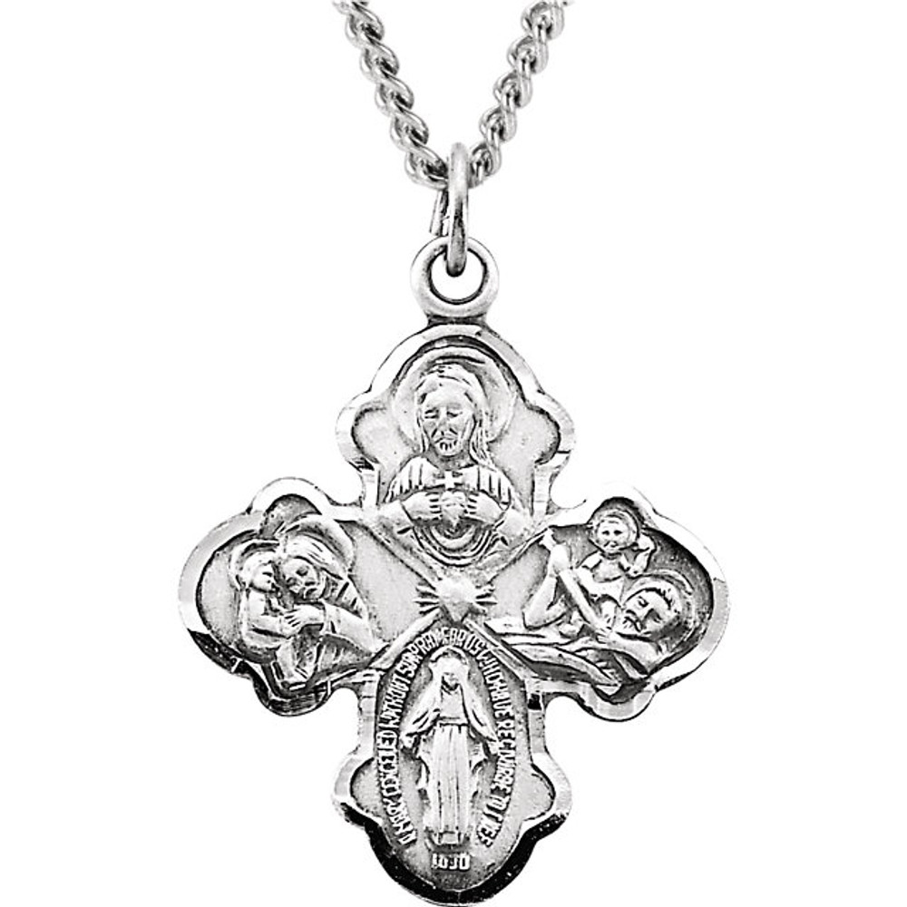 Four-Way Cross Medal In Sterling Silver measures 21.00x17.25mm and has a bright polish to shine.