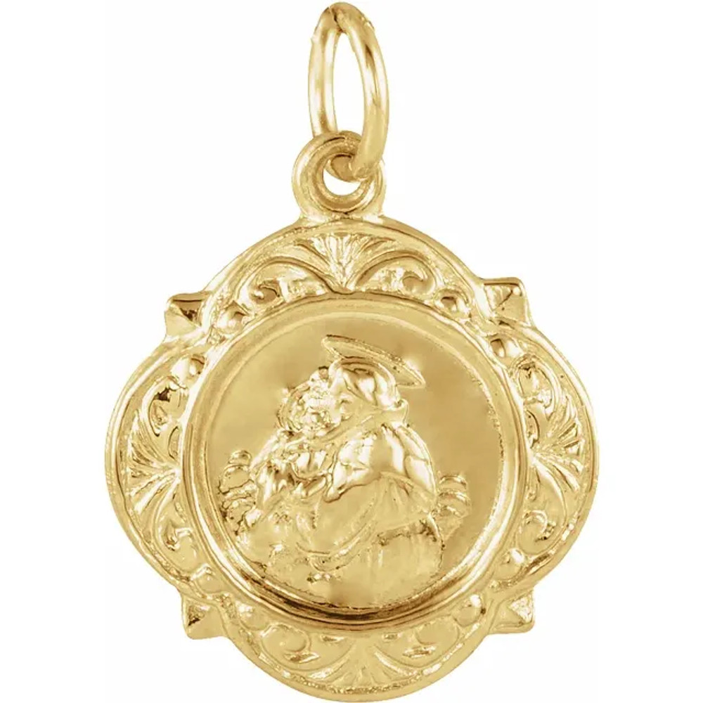 This prayerful St. Anthony medal is a wardrobe essential for any Christian. This St. Anthony medal is made of 14K yellow gold and measures 12.14x12.09mm All it needs is a matching yellow gold chain and it will be ready grace your wardrobe. This St. Anthony medal in 14K yellow gold is destined to become a cherished heirloom for future generations to enjoy.