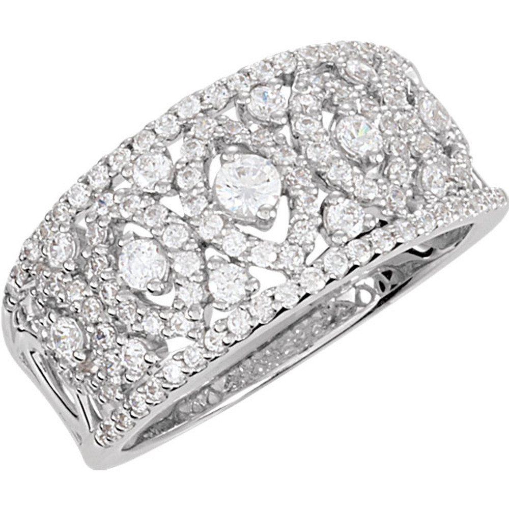 Cubic Zirconia Anniversary Band In Sterling Silver. Polished to a brilliant shine.