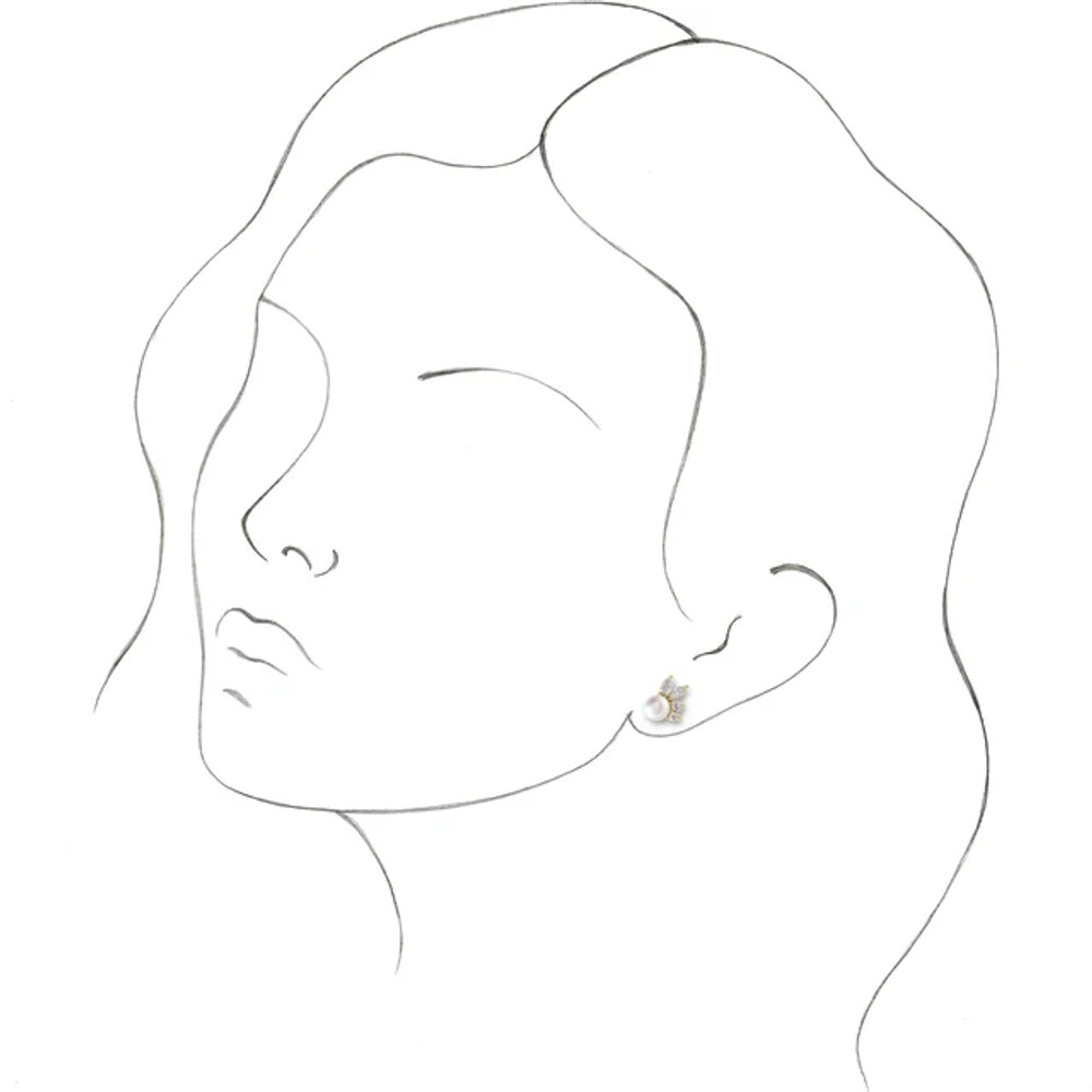 These beautiful pearls earrings add a touch of class to any occasion. The earrings feature two AA+ quality, 5.50mm Akoya cultured pearls, hand picked for their gorgeous luster and surface. The pearls are mounted with 1/2 carats of I1 and SI2-SI3 diamonds on 1.91 grams of the finest 14K gold.