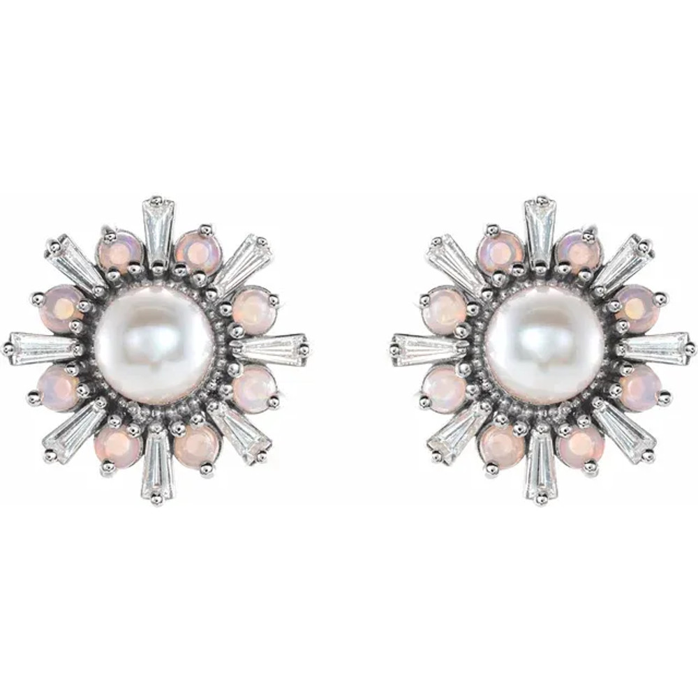 Graceful and elegant, these akoya pearl, white opal and diamond earrings offer a sophisticated look for the modern woman.
