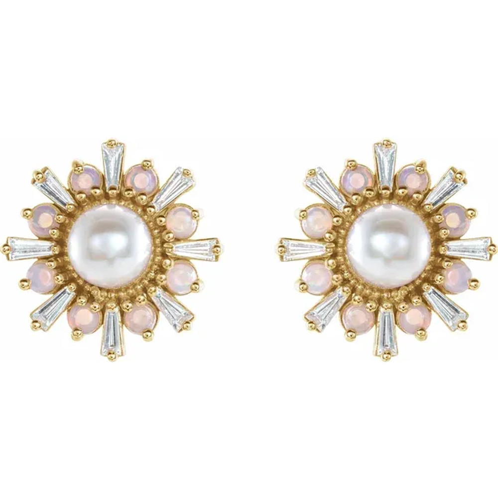 Graceful and elegant, these akoya pearl, white opal and diamond earrings offer a sophisticated look for the modern woman.