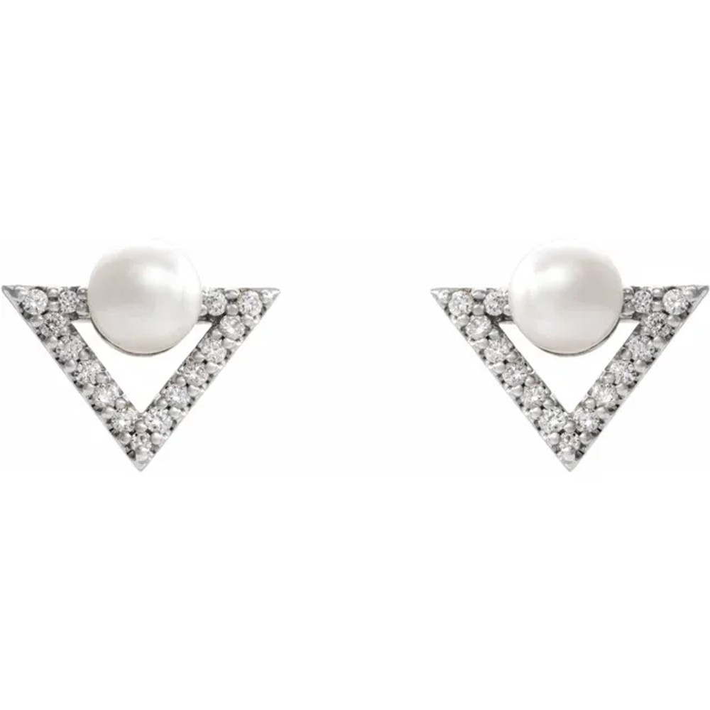 These beautiful pearls earrings add a touch of class to any occasion. The earrings feature two AA+ quality, 5.00-5.50mm Freshwater cultured pearls, hand picked for their gorgeous luster and surface. The pearls are mounted with 1/5 carats of I1 diamonds in sterling silver. 