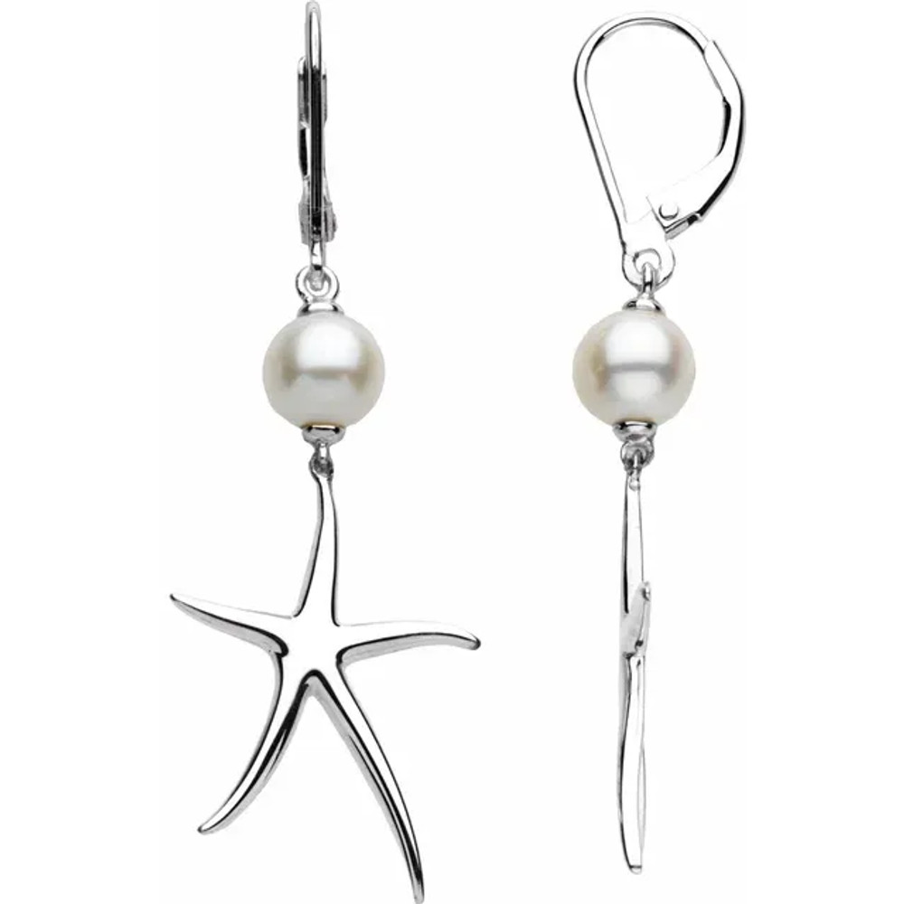 Pearl Starfish Lever Back Earrings In Sterling Silver