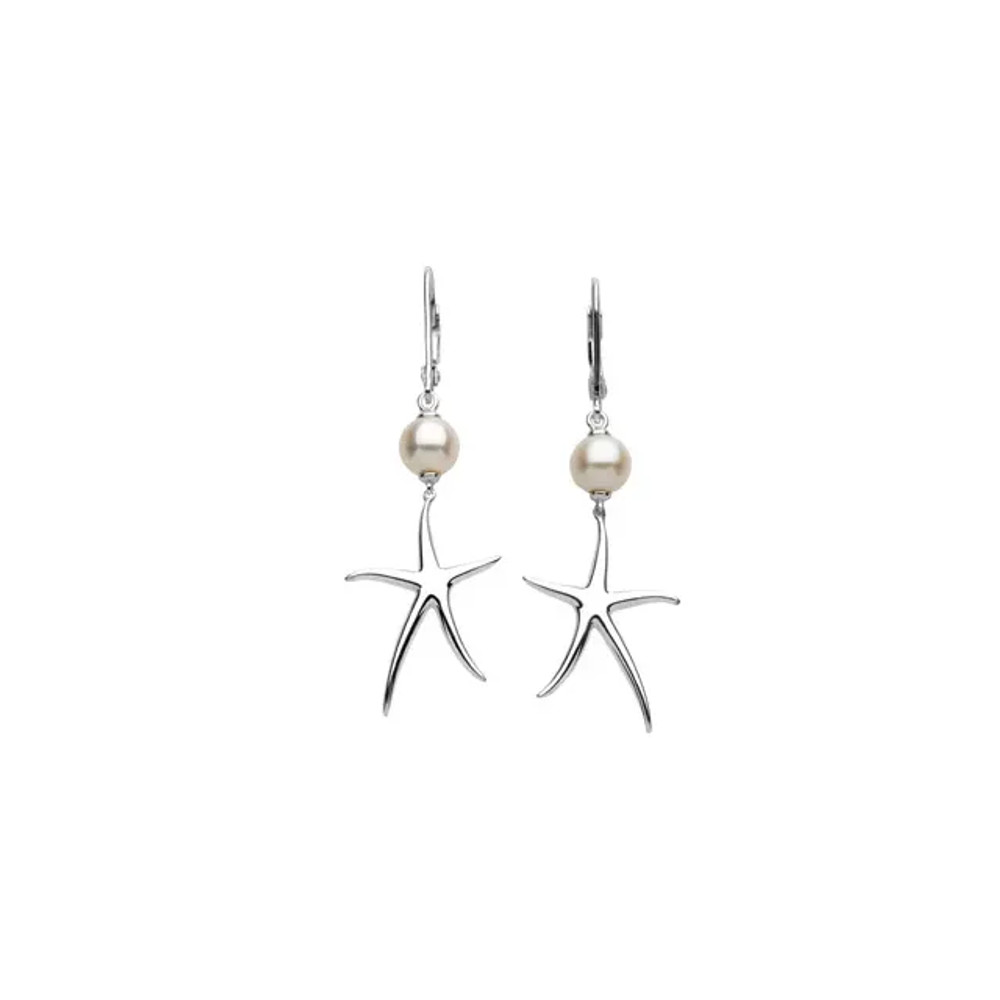 Pearl Starfish Lever Back Earrings In Sterling Silver