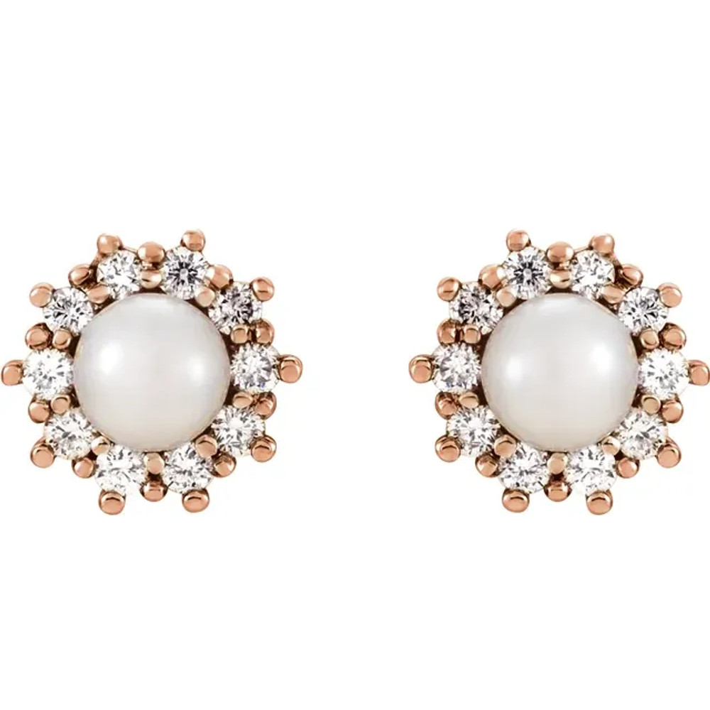 Freshwater Cultured Pearl & 1/4 CTW Diamond Earrings In 14K Rose Gold