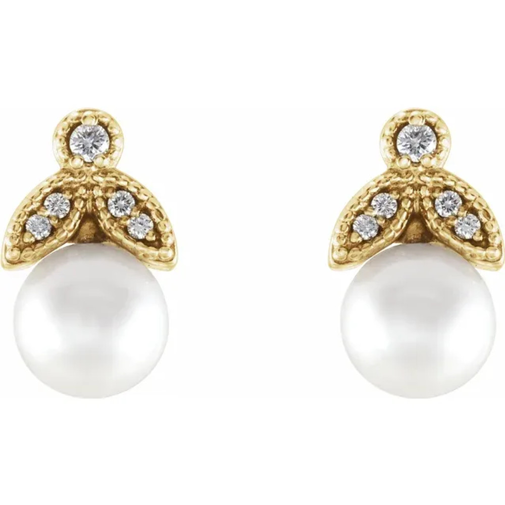 These stunning 14k yellow gold pearl and diamond earrings will certainly offer you a timeless look.