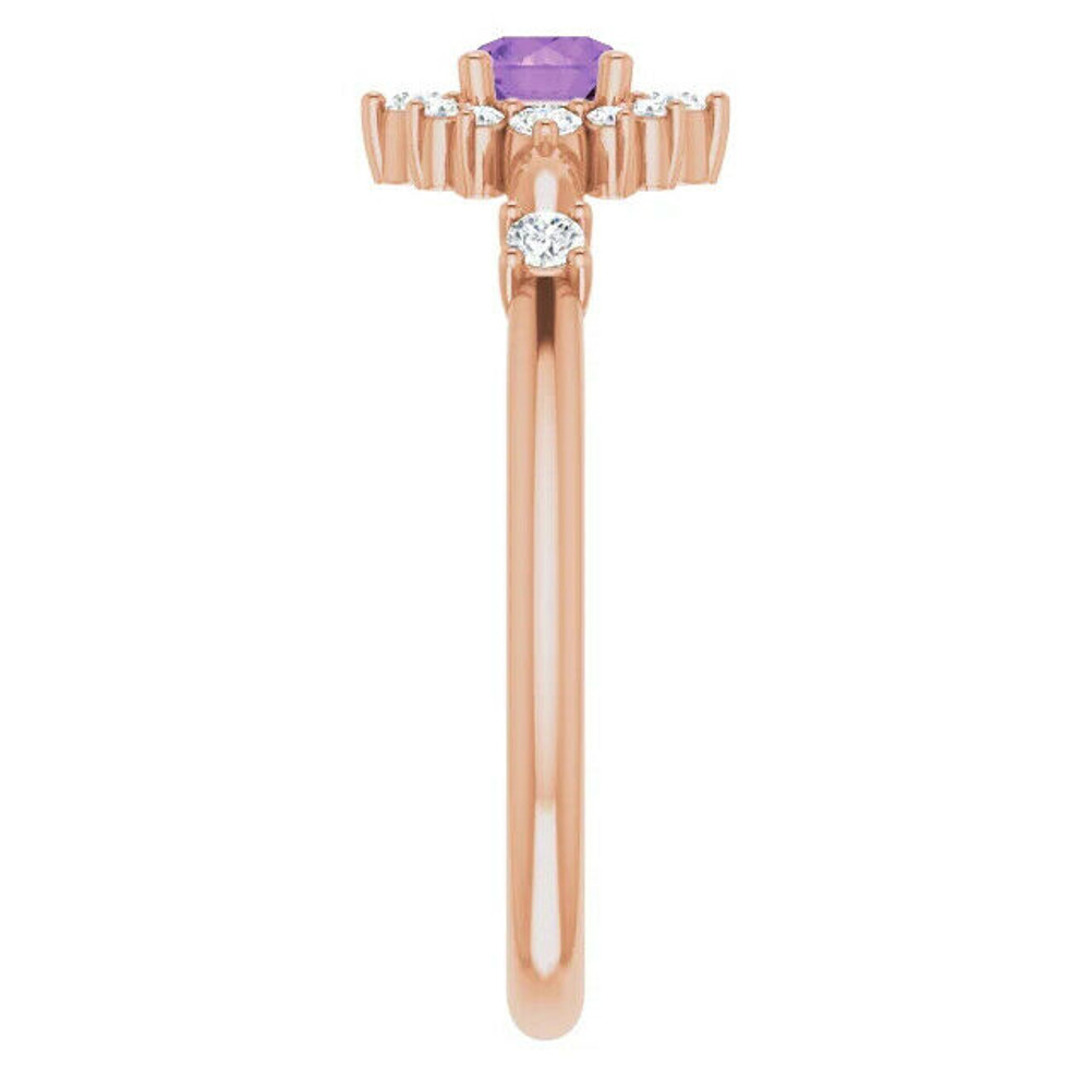 Natural Amethyst & 1/6 CTW Diamond Halo-Style Ring In 14K Rose Gold