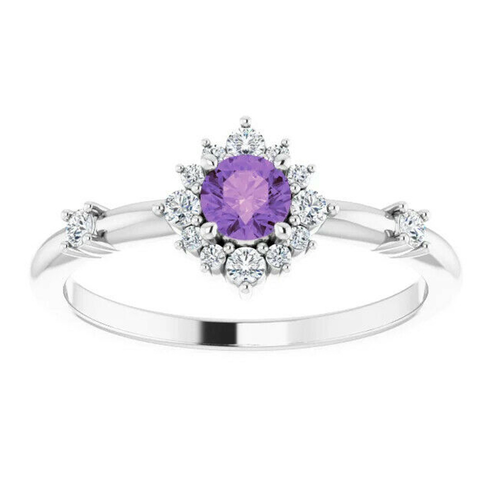 Natural Amethyst & 1/6 CTW Diamond Halo-Style Ring In 14K White Gold