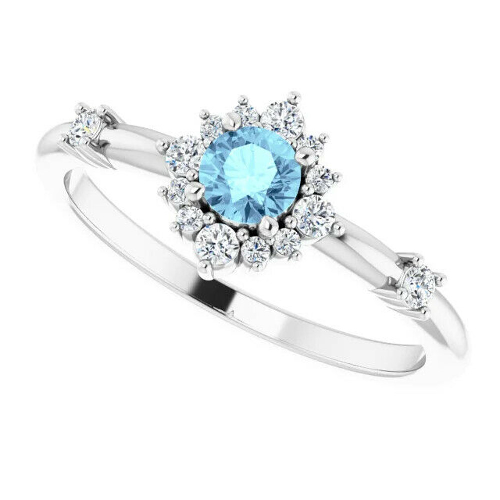 Mark the beginning of your lifetime of romance with this aquamarine and diamond ring. Diamonds are G-H in color and I1 or better in clarity. Polished to a brilliant shine.