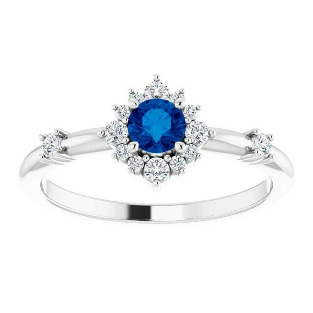 Natural Blue Sapphire & 1/6 CTW Diamond Halo-Style Ring In 14K White Gold