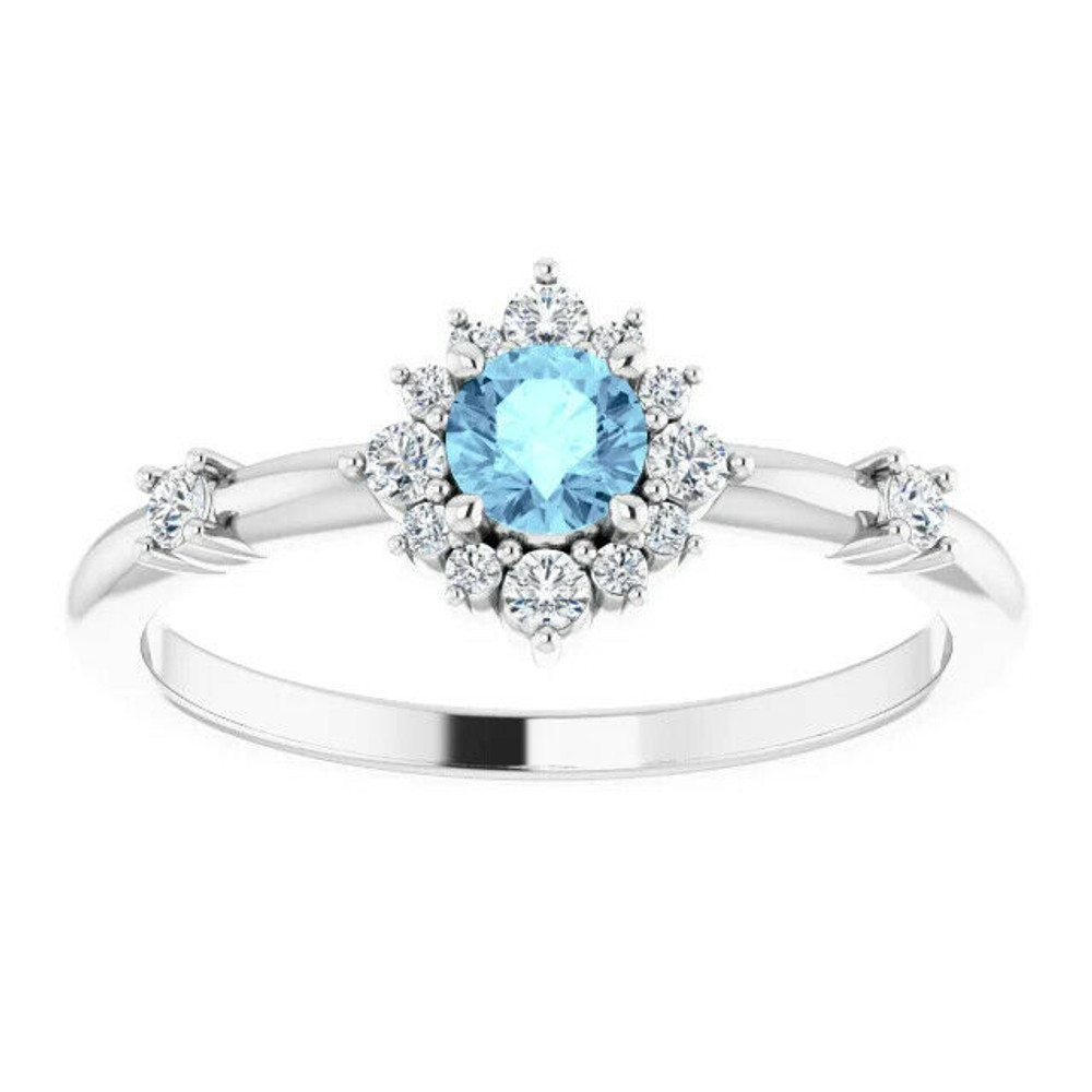 Natural Aquamarine & 1/6 CTW Diamond Halo-Style Ring In 14K White Gold