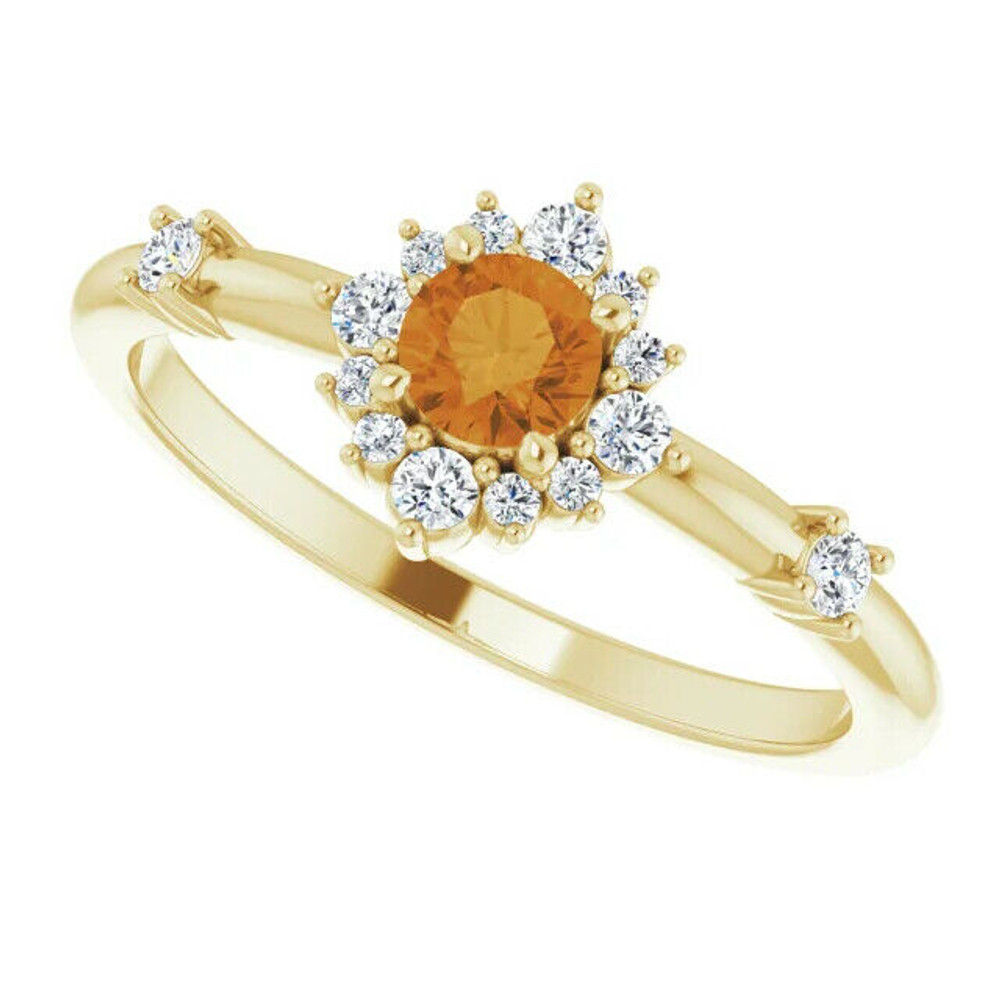 Project confidence and style with this yellow citrine and diamond halo-style ring - a vibrant look that makes a lasting impression.