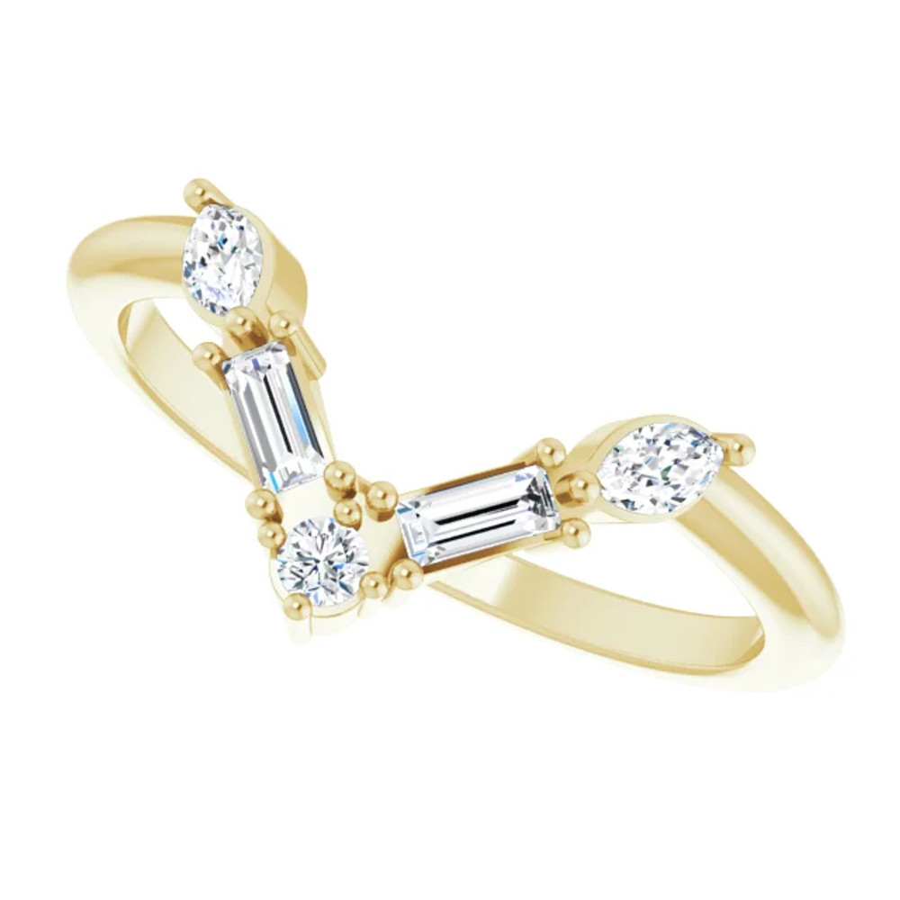 Bask in the glow and chic shimmer of this on-trend diamond "V" ring.