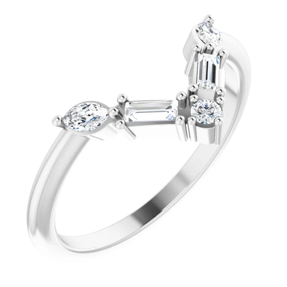 Bask in the glow and chic shimmer of this on-trend diamond "V" ring.