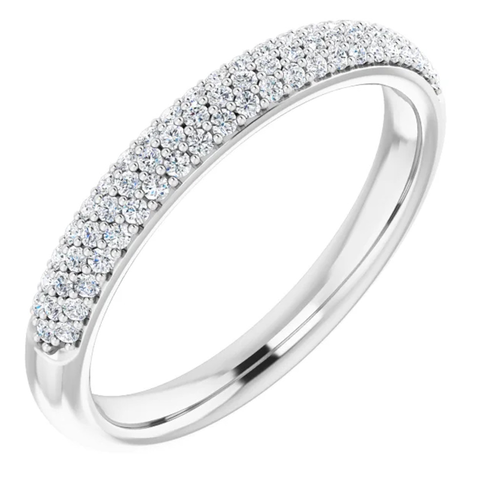 Crafted of 14k white gold in G-H color and SI2-SI3 clarity, this 1/3ctw diamond anniversary band is the perfect way to tell her "I love you always."