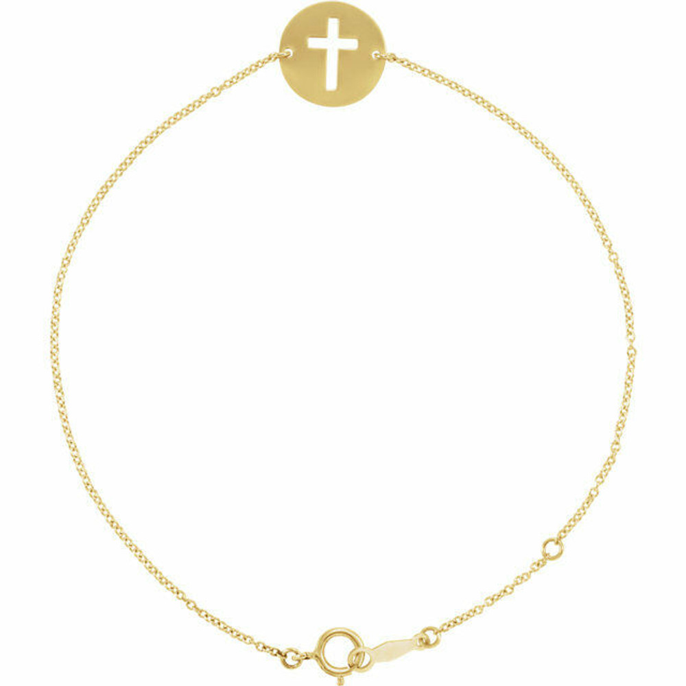 As much an expression of faith as it is fashion, this pierced cross bracelet is a lovely look for her. Polished to a brilliant shine.