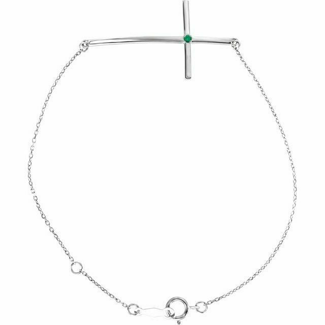 Emerald Sideways Cross Bracelet In Platinum