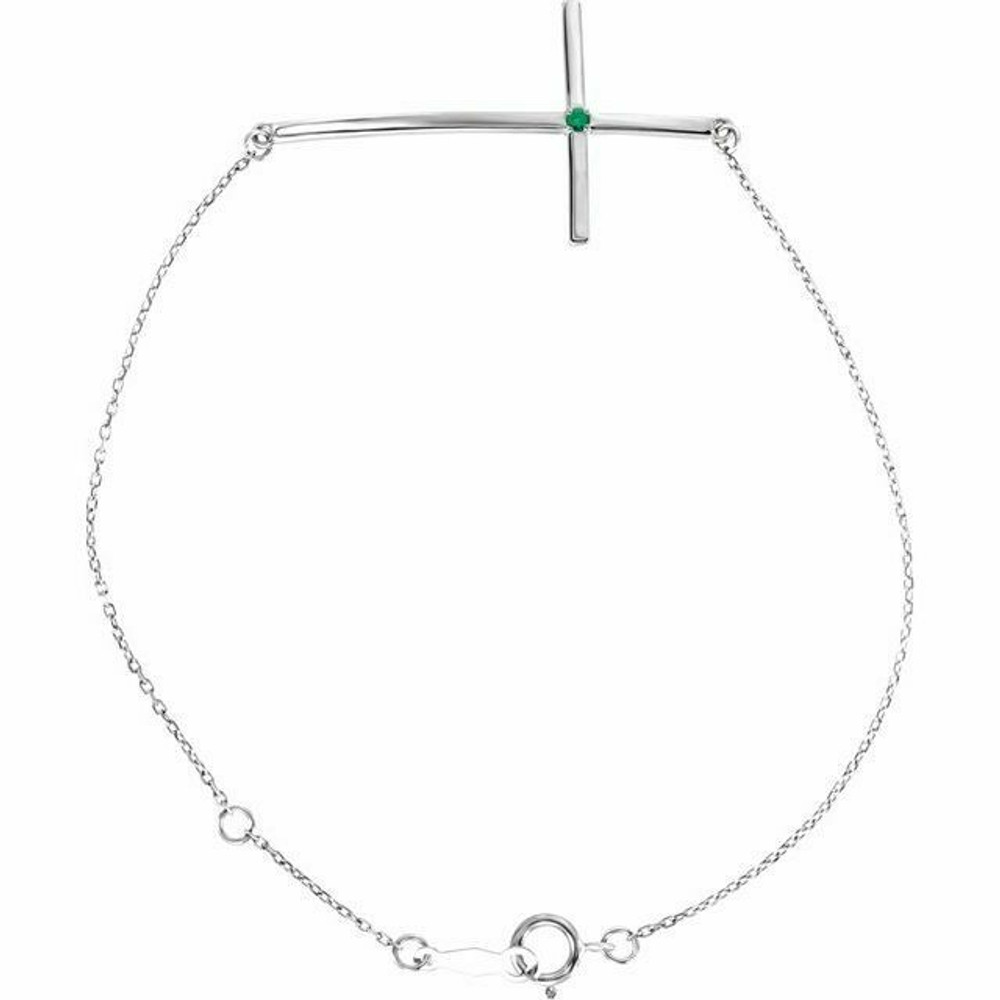 Emerald Sideways Cross Bracelet In 14K White Gold