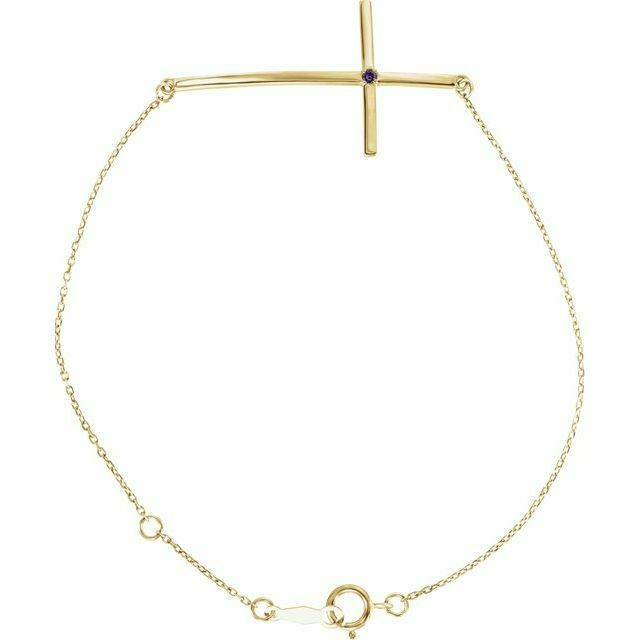 Genuine Alexandrite Sideways Cross Bracelet In 14K Yellow Gold