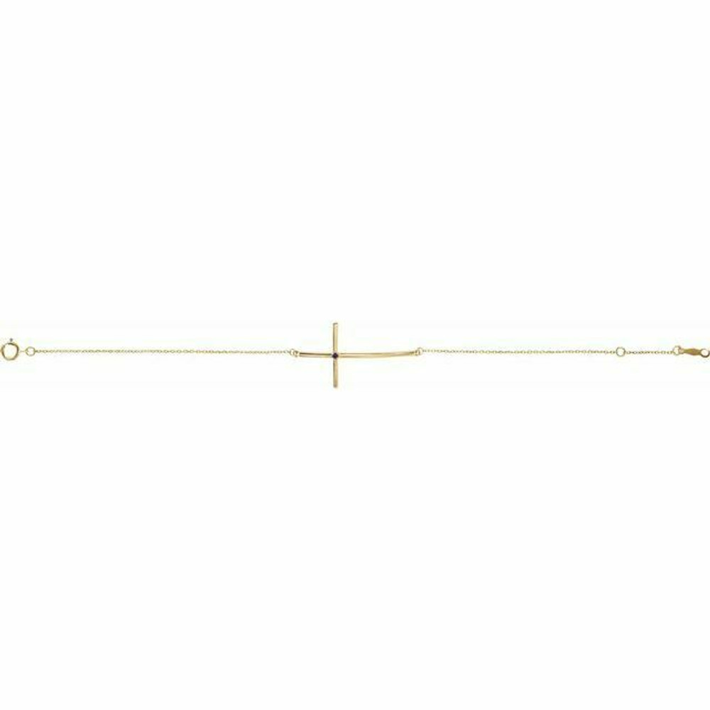 Genuine Alexandrite Sideways Cross Bracelet In 14K Yellow Gold