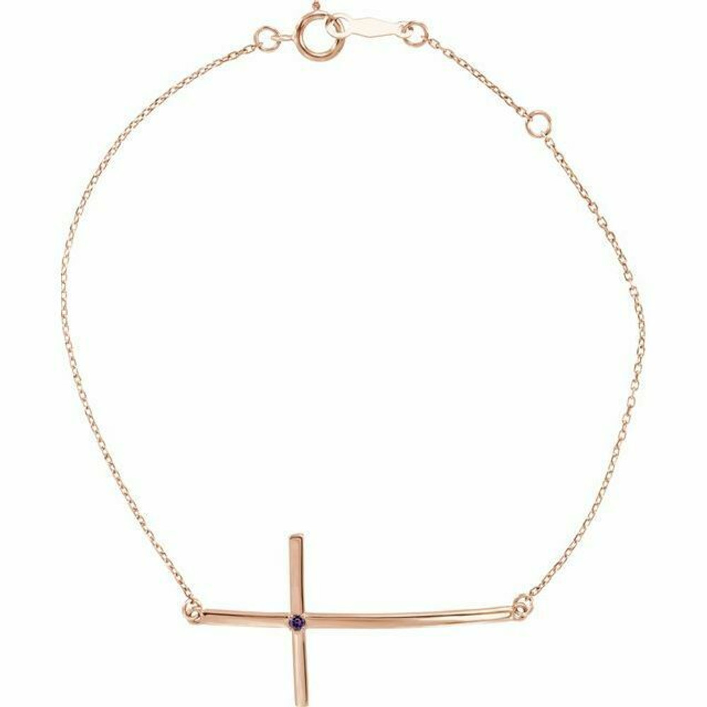 Genuine Alexandrite Sideways Cross Bracelet In 14K Rose Gold