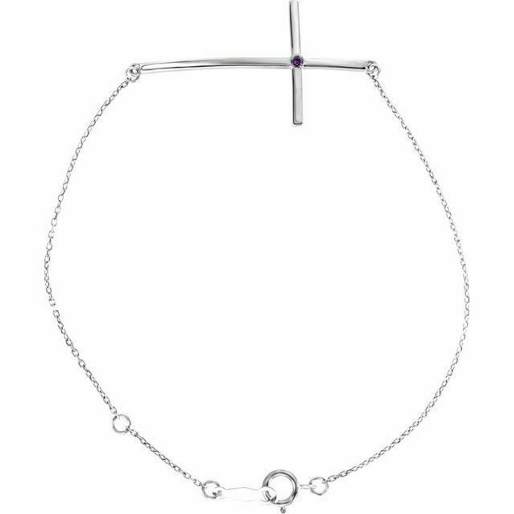 Imitation Alexandrite Sideways Cross Bracelet In Sterling Silver
