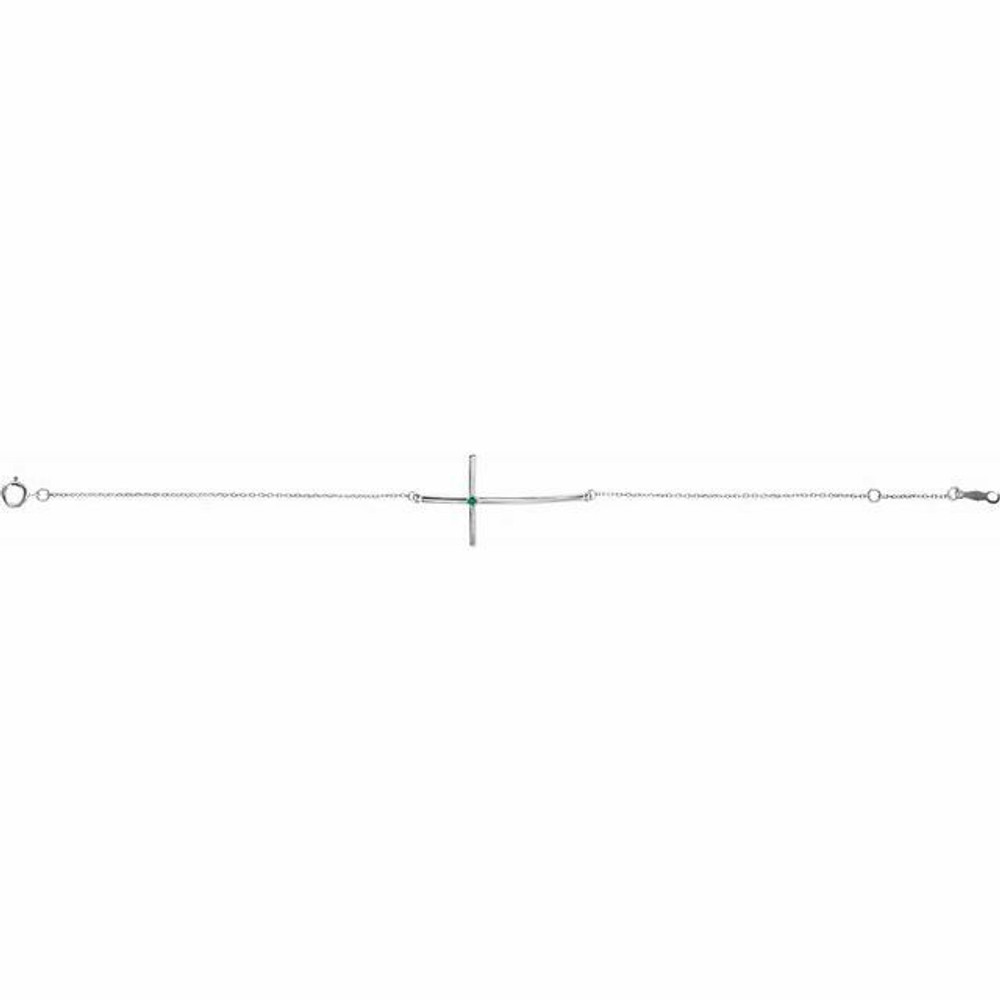 Imitation Emerald Sideways Cross Bracelet In Sterling Silver