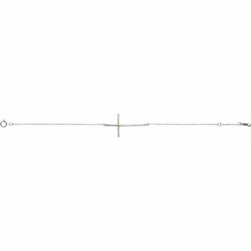 Imitation Peridot Sideways Cross Bracelet In Platinum