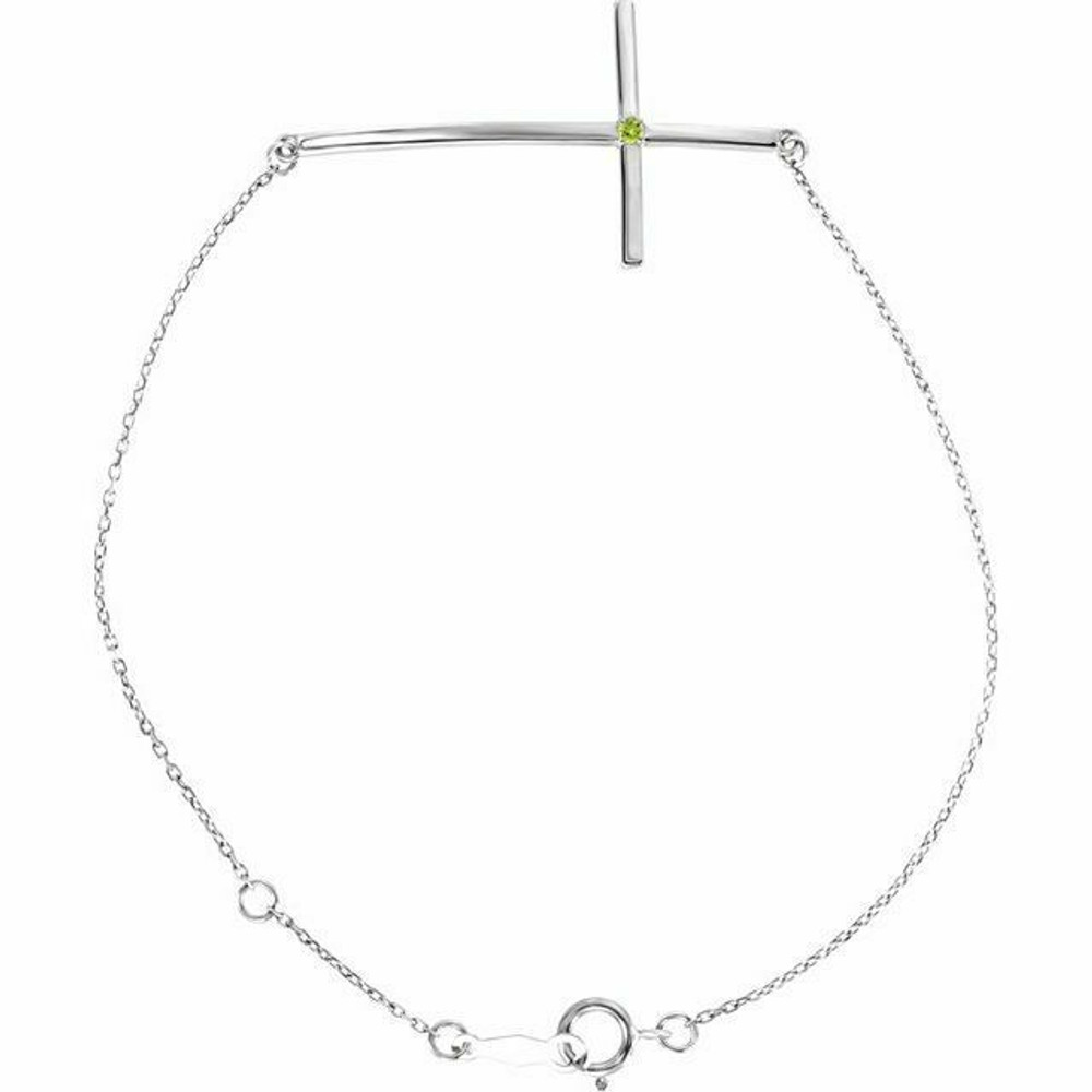 Imitation Peridot Sideways Cross Bracelet In Sterling Silver