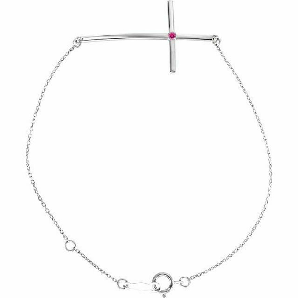 Imitation Pink Tourmaline Sideways Cross Bracelet In Platinum