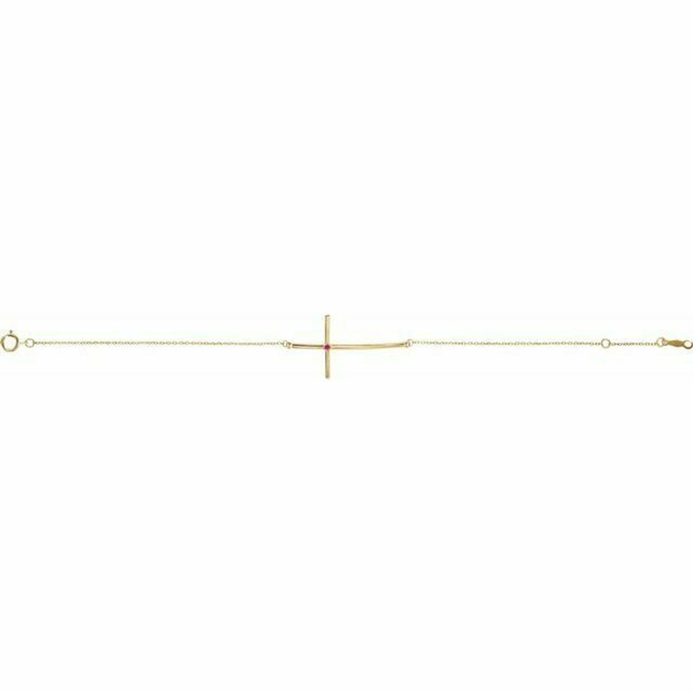 Imitation Pink Tourmaline Sideways Cross Bracelet In 14K Yellow Gold