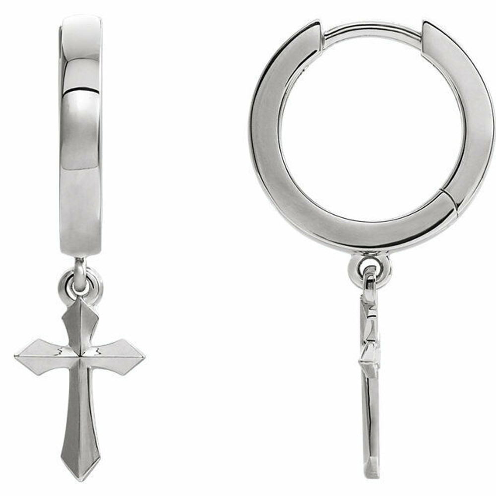 Simple elegance in a faith inspired design cross dangle earrings fashioned from 14k white gold. Earrings measure 20.10x2.40mm with a bright polish to shine.