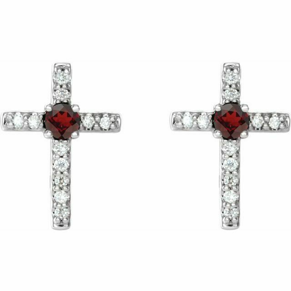 Mozambique Garnet & .06 CT Diamond Cross Earrings In Sterling Silver