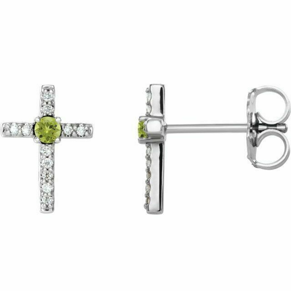 Peridot & .06 CT Diamond Cross Earrings In Sterling Silver