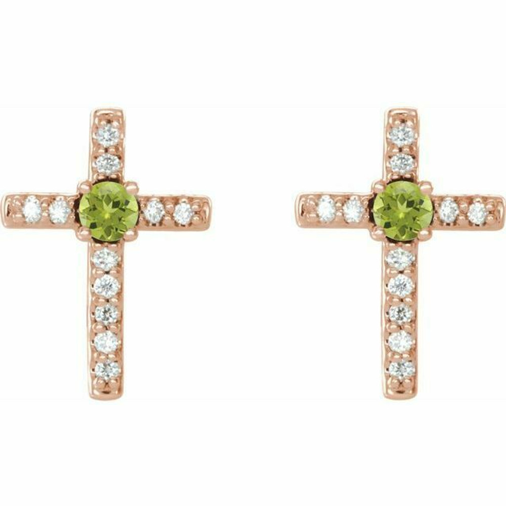 Peridot & .06 CT Diamond Cross Earrings In 14K Rose Gold