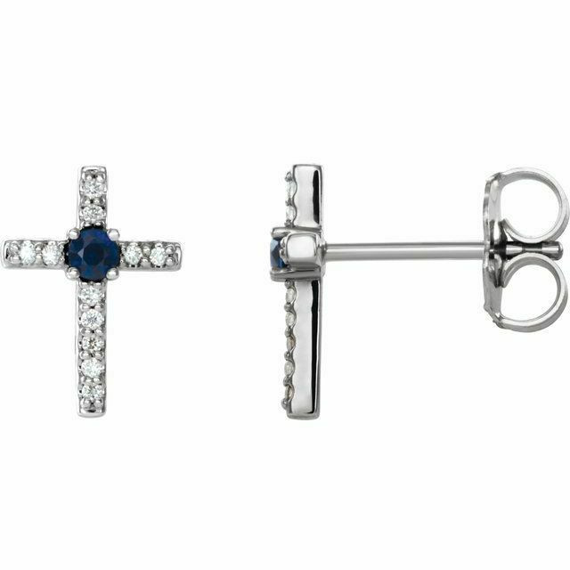 Chatham® Created Blue Sapphire & .06CT Diamond Cross Earrings In Sterling Silver